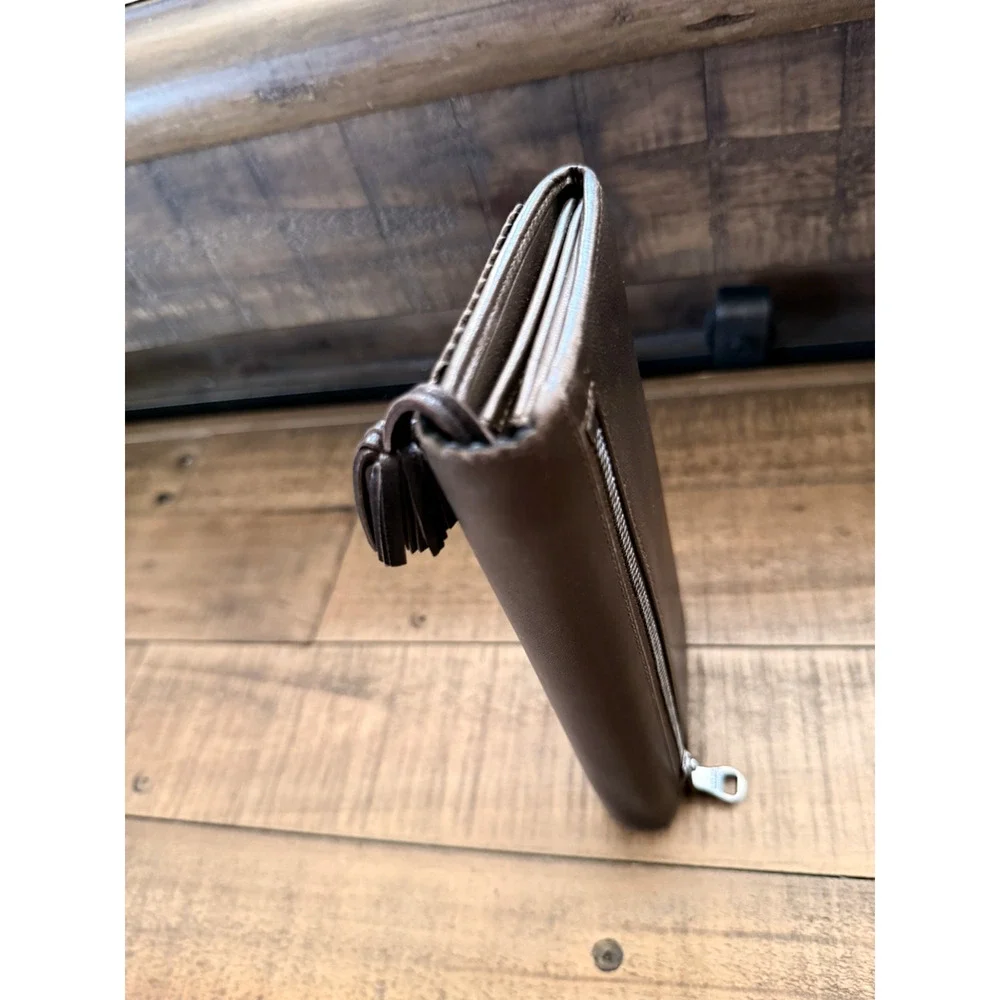 Loewe Wallet Womens Brown Leather Continental Tassel Zip Anagram Logo Spain